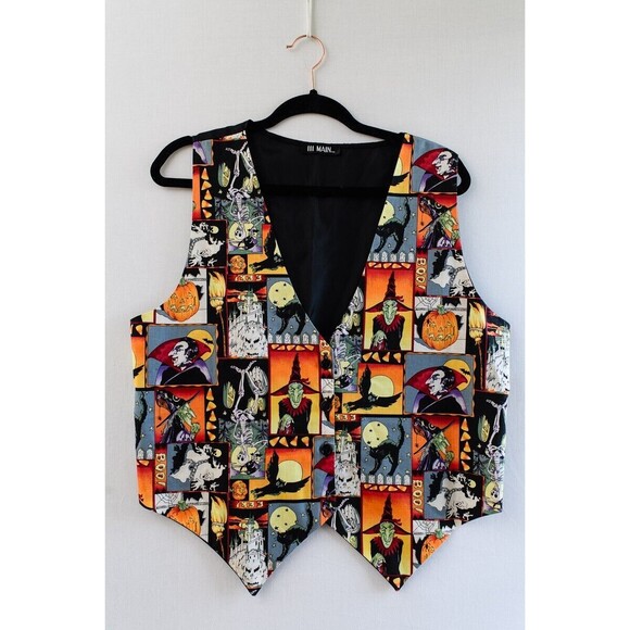 111 Main Halloween scene adj Vest Mens Unisex colorful retro witch Vampire L - Picture 1 of 5
